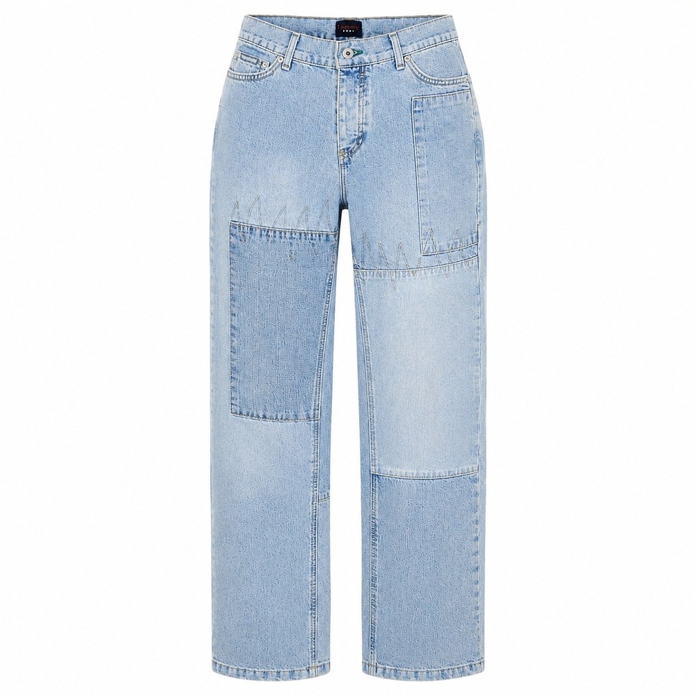 Vintage 90s Y2K Tommy Jeans Patchwork Denim Light Wash Straight Leg Size 9